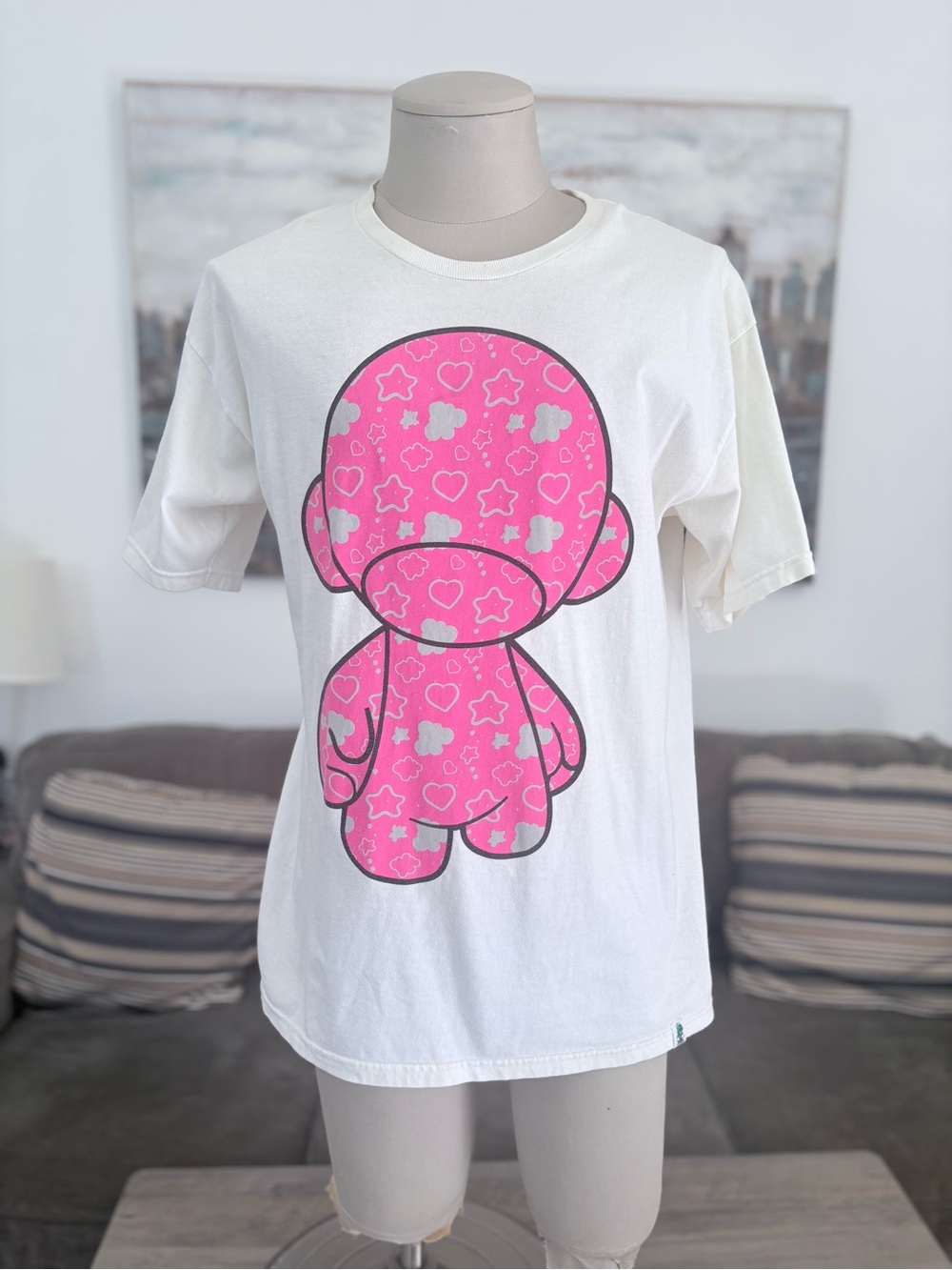 Kid Robot- White Short Sleeve Tee with Pink Graphic Character